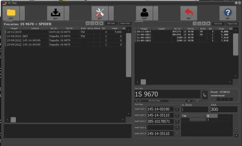 Gemilang Jaya Parts ERP, screen 1