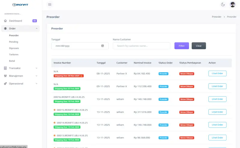 Ironfit Admin, screen 1