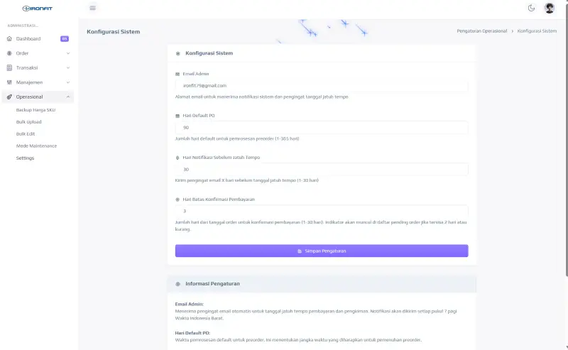 Ironfit Admin, screen 4